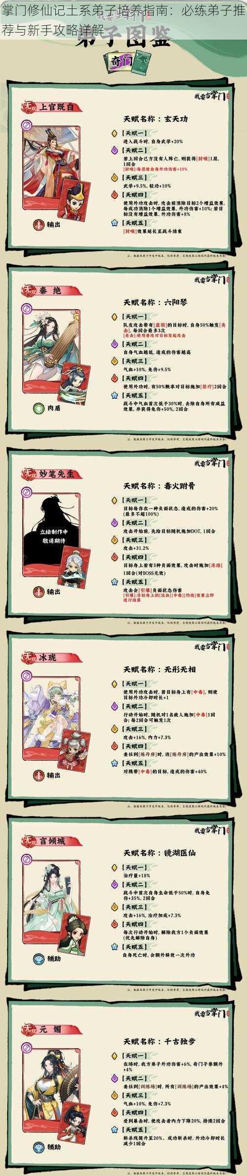 掌门修仙记土系弟子培养指南:必练弟子推荐与新手攻略详解